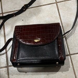 Women’s Two-Tone Black and Dark Brown Leather Crossbody Bag